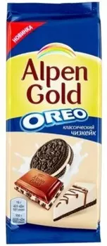 Шоколад Alpen Gold Oreo 95 г молочный со вкусом чизкейка и кусочками печенья