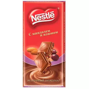 Шоколад Nestle классик 90г молочный миндаль изюм