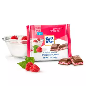 Шоколад Ritter Sport 100г молочный с начинкой малина и йогурт