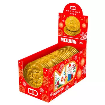 Шоколадные медали новогодние с наклейкой 25 г монетный двор