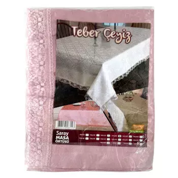 Скатерть 160*220 см полиэстер гипюр розовый