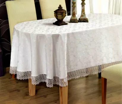 Скатерть мейсон роял кдк с кружевом 160*220 см овал белый n-1104