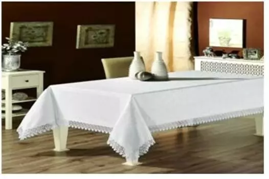 Скатерть с кружевом 160 х300 kdk белый
