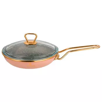 Сковорода 20 см агнесс розовая эмалированная мраморное покрытие стеклянная крышка