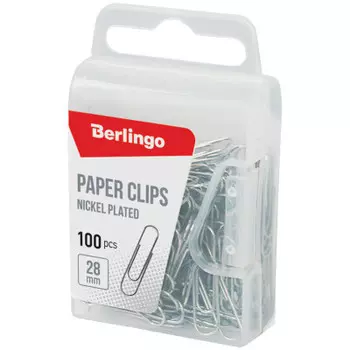 Скрепки берлинго 28 мм 100 шт никелированные европодвес 178808