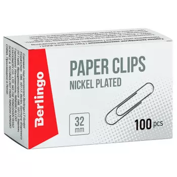 Скрепки Berlingo 32мм 100шт никелированные 115996