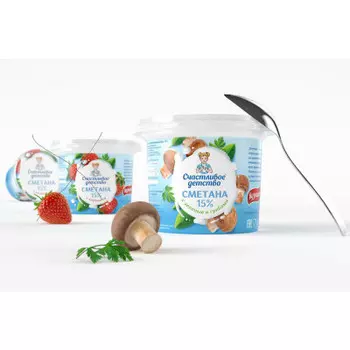 Сметана 180 г 15% стакан счастливое детство с зеленью и грибами