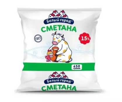 Сметана белый город 450 г 15% пакет