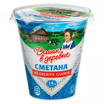 Сметана домик в деревне 300г 15% стакан