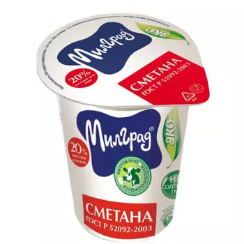Сметана милград 380 г 20% стакан