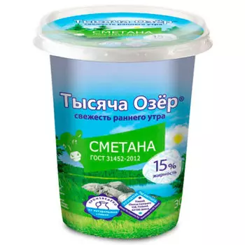 Сметана тысяча озёр 300 г 15% стакан