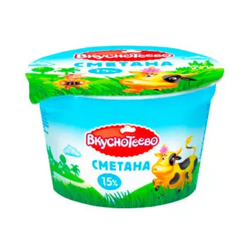 Сметана вкуснотеево 150г 15% стакан