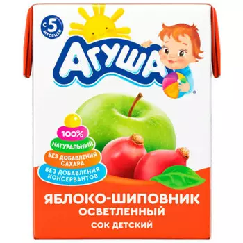 Сок Агуша 200мл яблоко шиповник осветленный с 5 месяцев