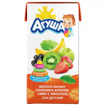 Сок Агуша 500 мл яблоко банан клубника арония киви с мякотью с 3 лет
