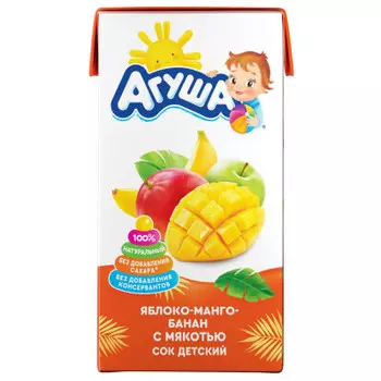 Сок Агуша 500 мл яблоко манго банан с мякотью с 3 лет