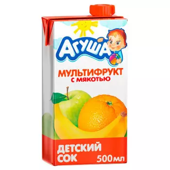 Сок Агуша 500мл мультифрукт с мякотью без сахара с 3 лет