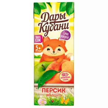 Сок дары кубани 200 мл персик яблоко с 5 месяцев