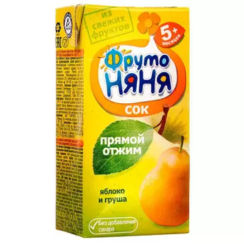 Сок фрутоняня 200мл яблоко и груша прямого отжима с 5 месяцев