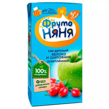 Сок ФрутоНяня 200мл яблоко и шиповник осветленный с 5 месяцев