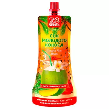 Сок молодого кокоса семена чиа манго 28 seeds 250мл дой-пак