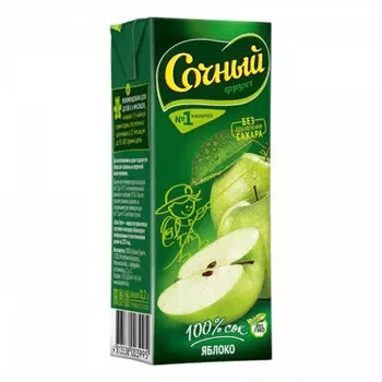 Сок сочный фрукт 200мл яблоко без сахара с 4 месяцев