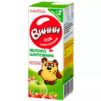 Сок Винни яблоко, шиповник с 5 месяцев 200мл