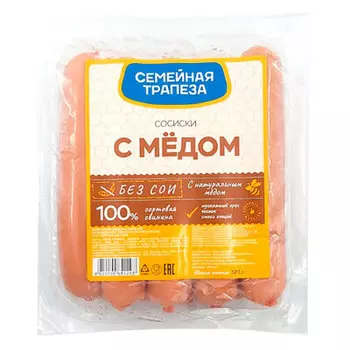 Сосиски с медом 380 г колбасное изделие семейная трапеза