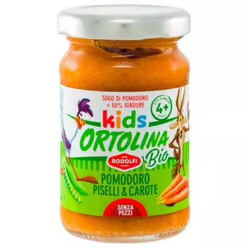 Соус родолфи ортолина кидс био 2*100 томатный с зеленым горошком и морковью ст/б