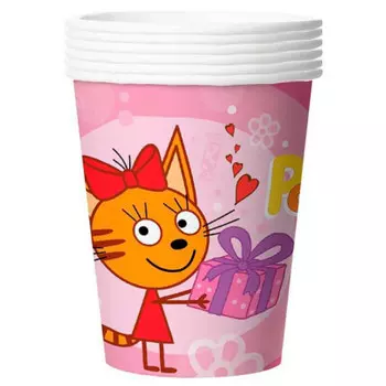 Стаканы три кота розовый 255мл 6шт