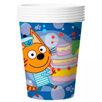 Стаканы три кота синий 255мл 6шт