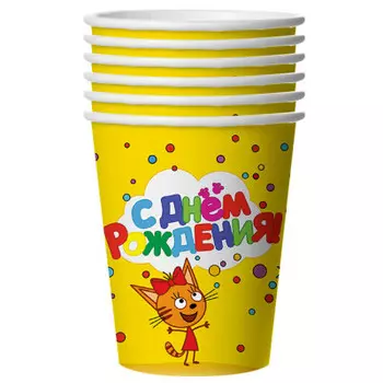 Стаканы три кота желтый 255мл 6шт