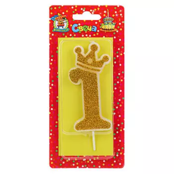 Свеча для торта миленд царская золотая с глиттером цифра 1 с-8338