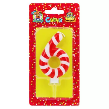 Свеча для торта миленд конфетка цифра 6 с-8280