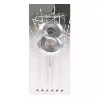 Свеча для торта миленд серебряный стиль цифра 8 с-2980