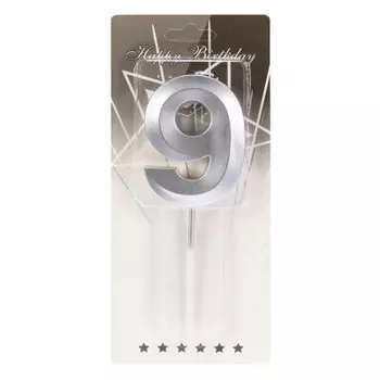Свеча для торта миленд серебряный стиль цифра 9 с-2981