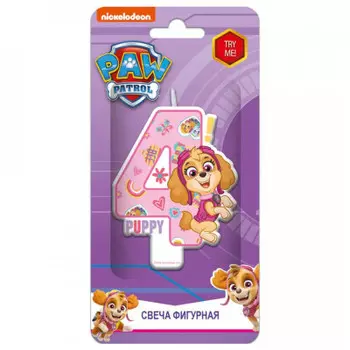 Свеча для торта нд плэй щенячий патруль цифра 4 с героем для девочек