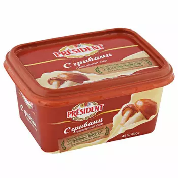 Сыр президент 400 г 30% с грибами плавленый ванночка