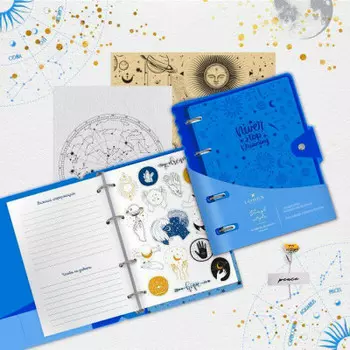 Тетрадь 120л клетка Lorex неон блу со сменным блоком на кольцах с наклейками а7