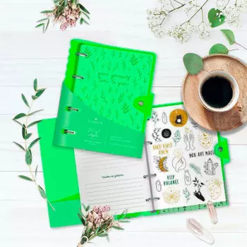 Тетрадь 120л клетка Lorex неон грин со сменным блоком на кольцах с наклейками а6