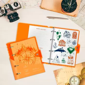 Тетрадь 120л клетка Lorex неон орандж со сменным блоком на кольцах с наклейками а5