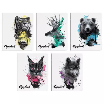 Тетрадь 96 л клетка феникс+ серые хищники мягкий переплёт ассорти 58126