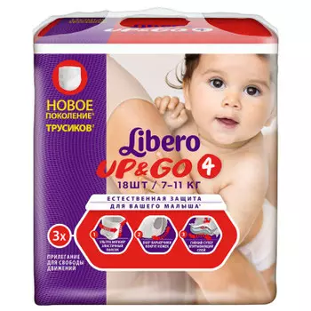Трусики-подгузники Libero Up&amp;Go 18шт 7-11кг 4