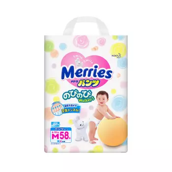 Трусики-подгузники Merries 58шт 6-11кг универсальные