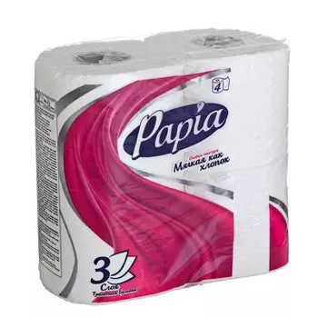 Туалетная бумага Papia 4шт 3-х слойная белая