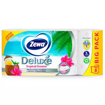 Туалетная бумага Zewa Deluxe 8 шт 3-х слойная пюр вайт