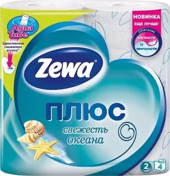 Туалетная бумага зева плюс 4 шт 2-х слойная свежесть океана