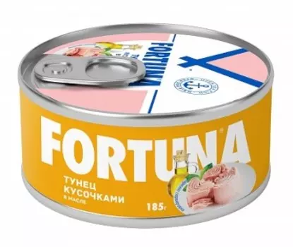 Тунец фортуна 185 г кусочками в масле ж/б