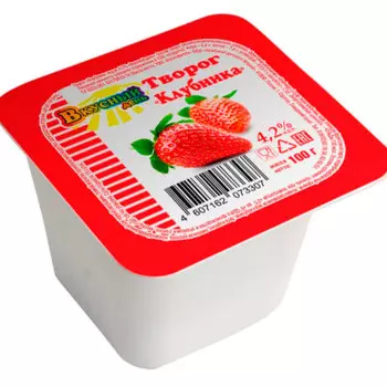 Творог вкусный день 100г 4,2% клубника стакан