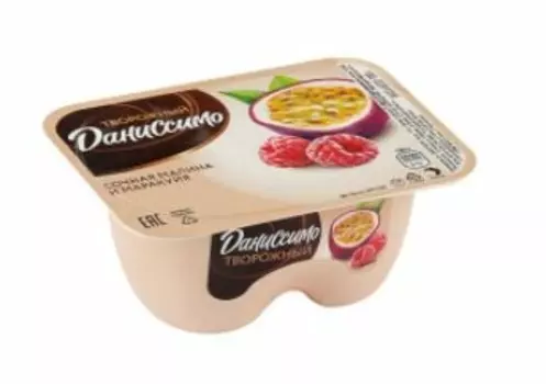 Творожный продукт даниссимо 100 г 5, 6% сочная малина маракуйя