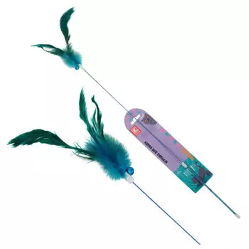 Удочка-дразнилка для кошек Европа 62 см голубой пластик/перья/металл tr-06